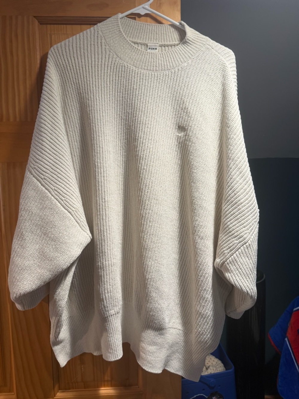 PINK Victoria's Secret Cream Ribbed Oversized Crew Sweater